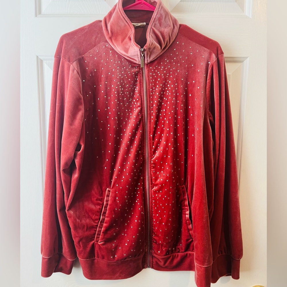 Women's Pink Velvet Jacket and pants with Rhinestone Detailing